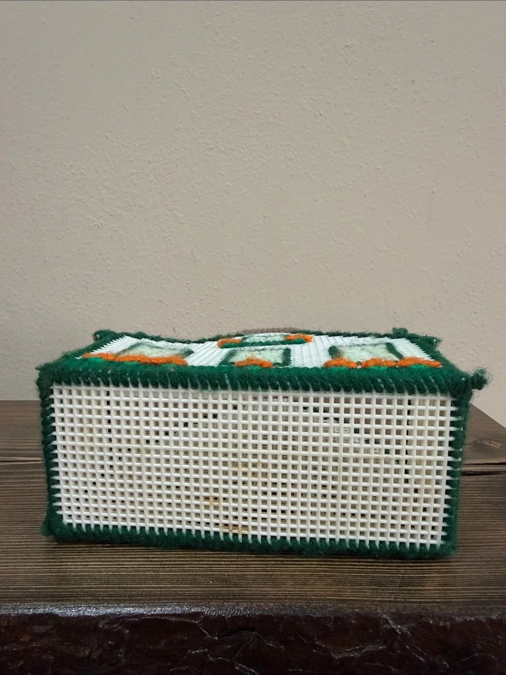 Vintage Handmade Plastic Canvas House Napkin Holder Needlepoint Cottagecore